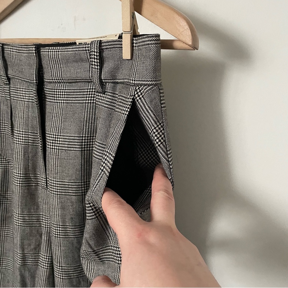 Frank and Oak Emma Ultra Wide-Leg Pants Grey Plaid Size 4 Cotton/Linen Blend - Picture 8 of 13